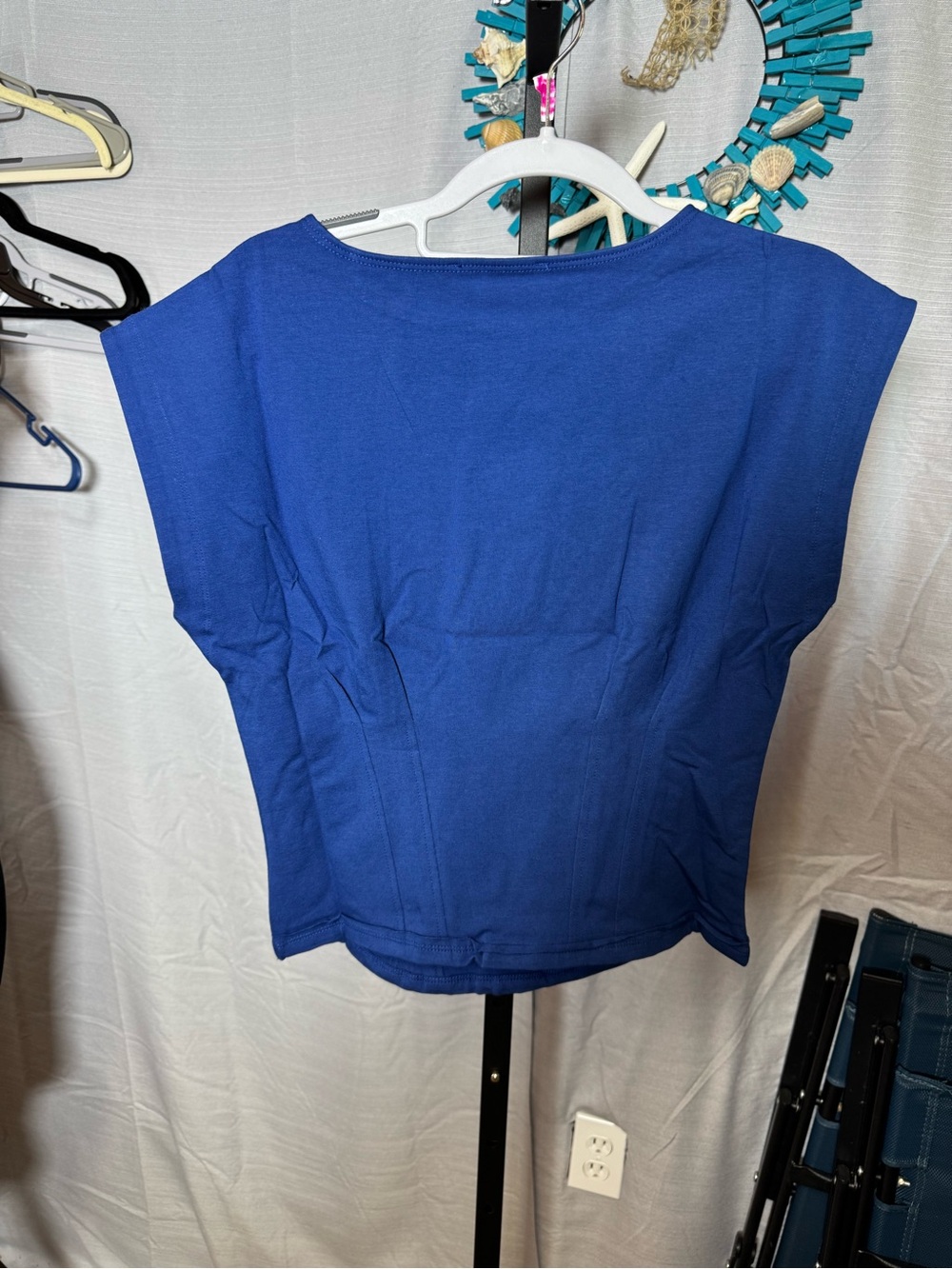 Zenana Outfitters Cobalt Blue Cap Sleeve Crewneck Top with tailored waist. - Picture 3 of 7
